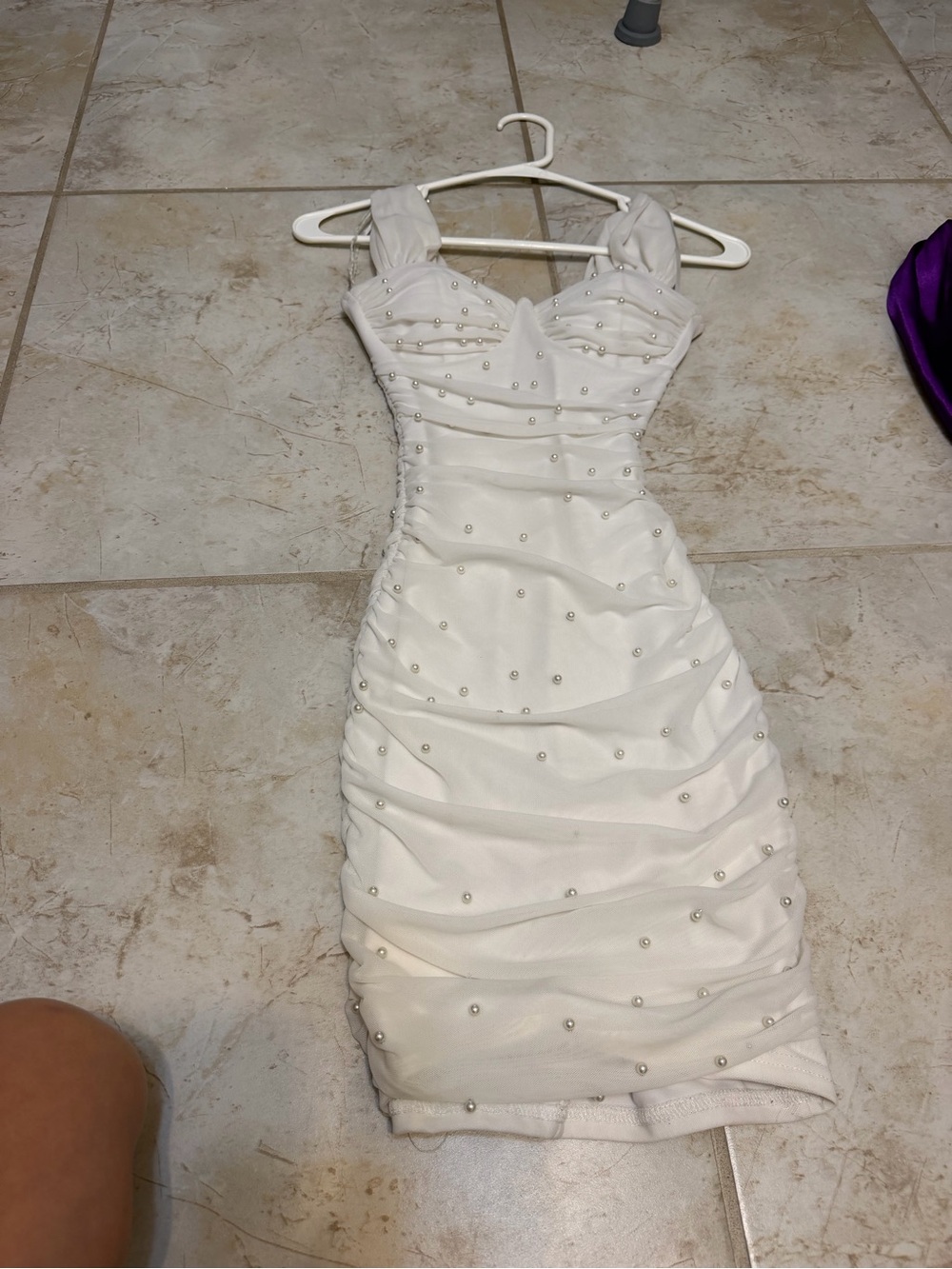 Windsor Ivory Pearl-Studded Ruched Mini Dress
